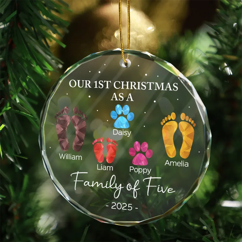 First Christmas As A Family Of Four Footprints - Personalized Crystal Ornament - Christmas Gift For Family