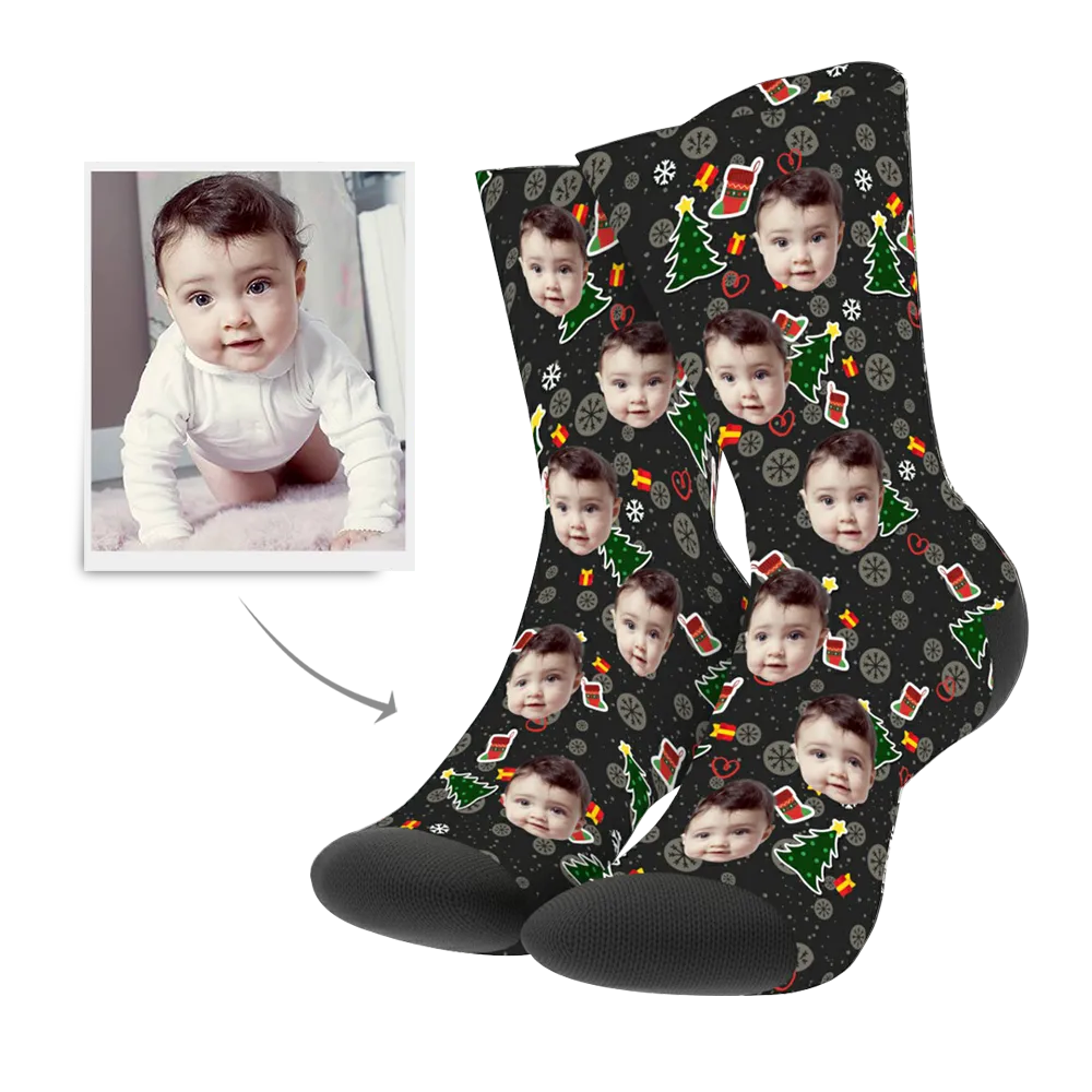 Custom Baby Face Christmas Tree & Stockings - Personalized Socks - Christmas Gifts for Baby