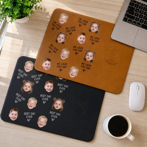 Happy Father's Day Custom Kid's Faces - Personalized Wireless Charging Mat - Gift For Dad Grandpa, Father's Day Gift