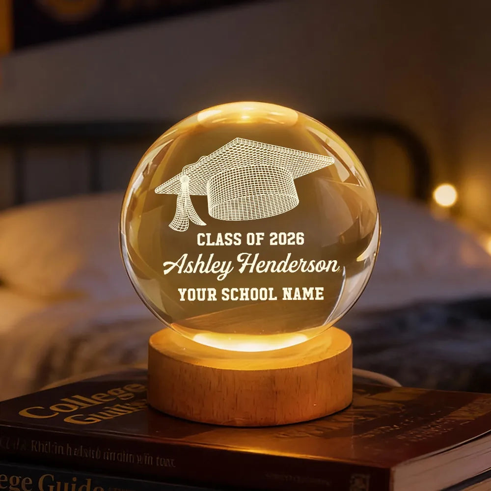 Class Of Graduation Senior Illusion Graduation Cap - Personalized Crystal Ball LED Night Light - Gift For Graduation Day, Graduation Gift, Keepsake