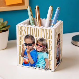 Personalized Photo Dad Building Block Pen Holder, Brick Photo Pencil Pot, Fathers Day Gift, Gift for Dad, Fathers Day Gift from Kids