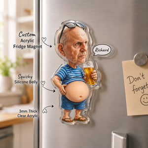 Personalized Funny Daddy Face Squishy Belly Fridge Magnet, Custom Dad Photo Squeeze Magnet, Father's Day Gift For Husband, Kitchen Decor