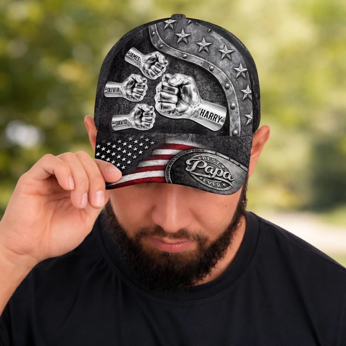 Custom Dad Fist Bump Hat with Kids Names, Personalized Father's Day Classic Cap, Gift For Dad Grandpa