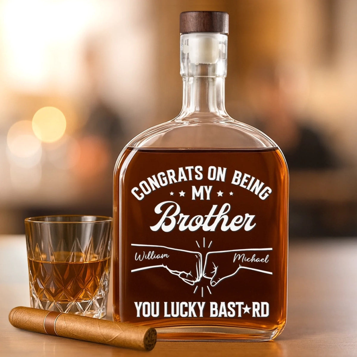 Congrats On Being My Brother You Lucky Man - Personalized Whiskey Bottle - Gift For Brother, Friends, Husband