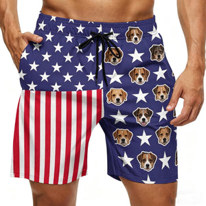 Custom Photo USA Flag Swim Trunks, Personalized Face Swim Shorts, 4th of July Beach Shorts for Husband, Gift for Him