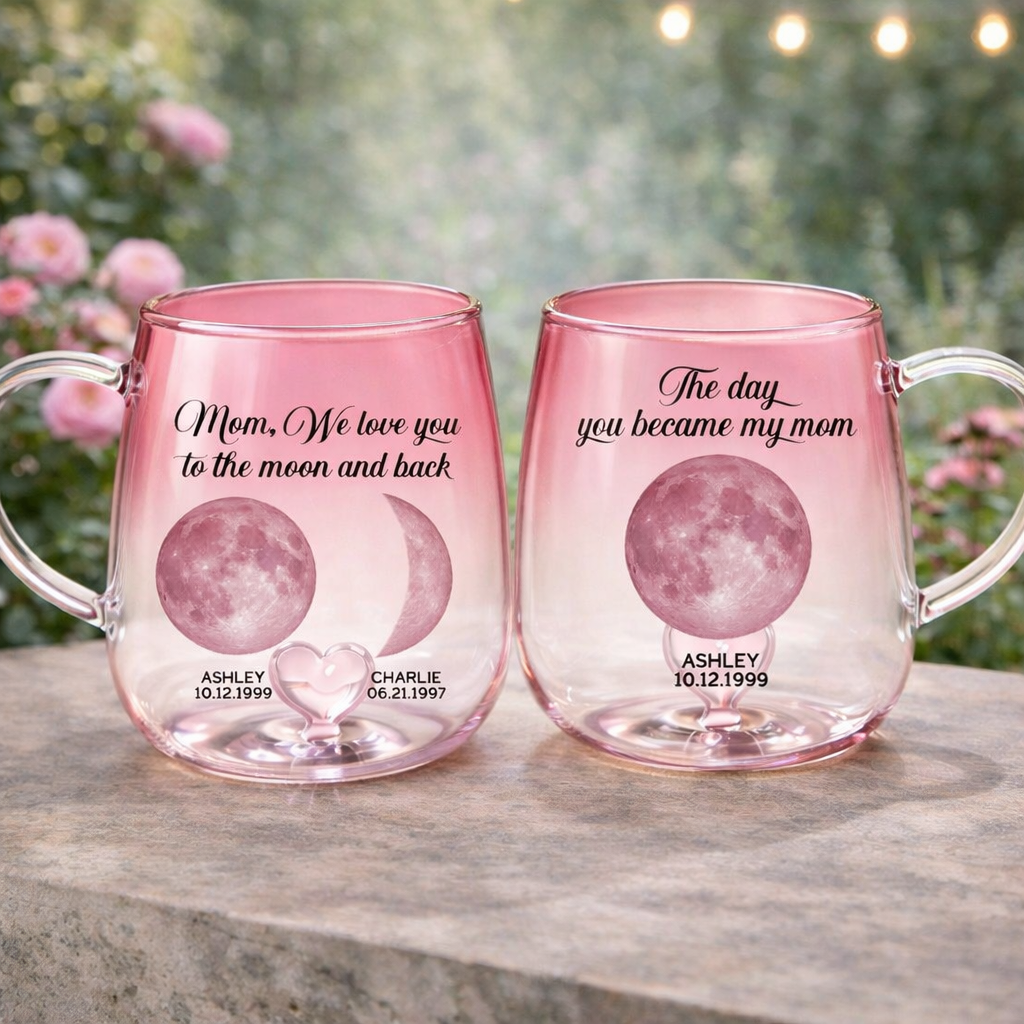 The Day You Became Our Mom Custom Moon Phase by Date - Personalized Glass Mug - Mother's Day Gift for Mom, Wife