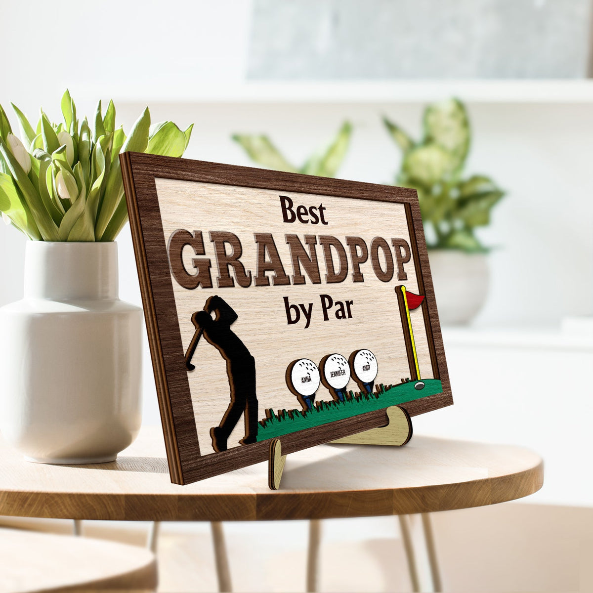 Best Dad By Par - Personalized 2-Layered Wooden Plaque - Birthday, Loving Father Gift For Golf Lover, Golfer Papa