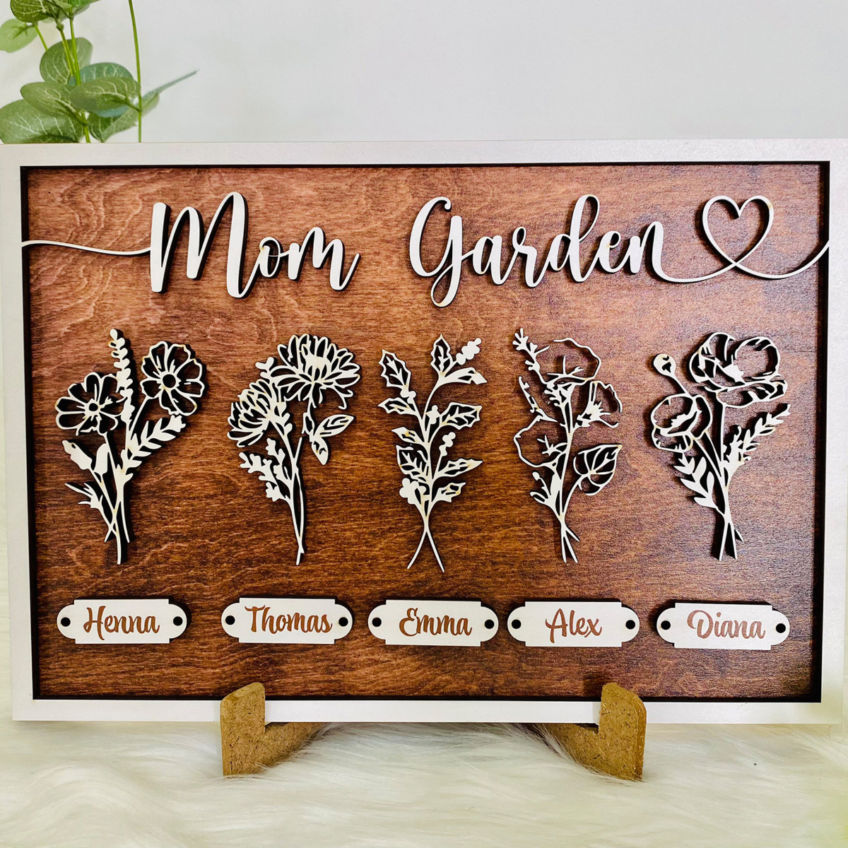 Personalized Mom's Garden Sign With Custom Name and Birth Month Flowers, Personalized Family Name, Perfect gift for Mom