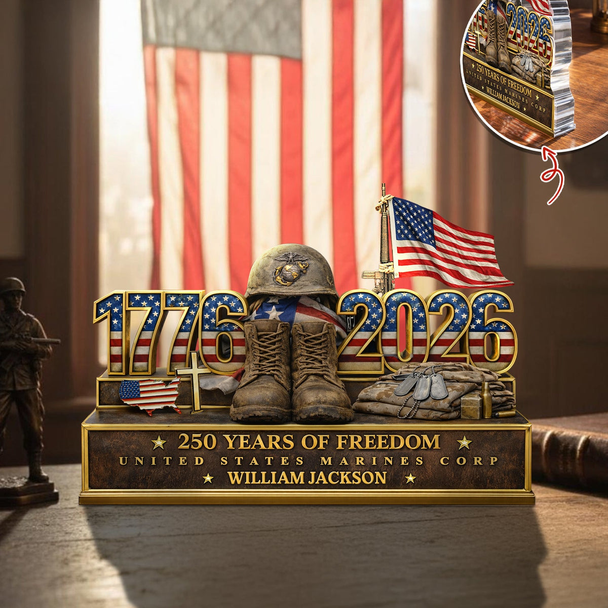 Personalized 250 Years Of Freedom 1776 2026 Acrylic Block Plaque - Veteran Gift