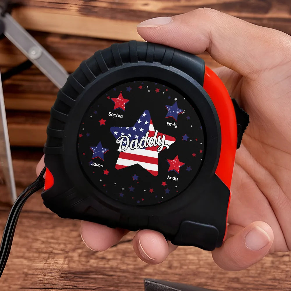 Stars & Stripes, Grandpa Dad Kids - Personalized Tape Measure - Independence Day Gift For Father