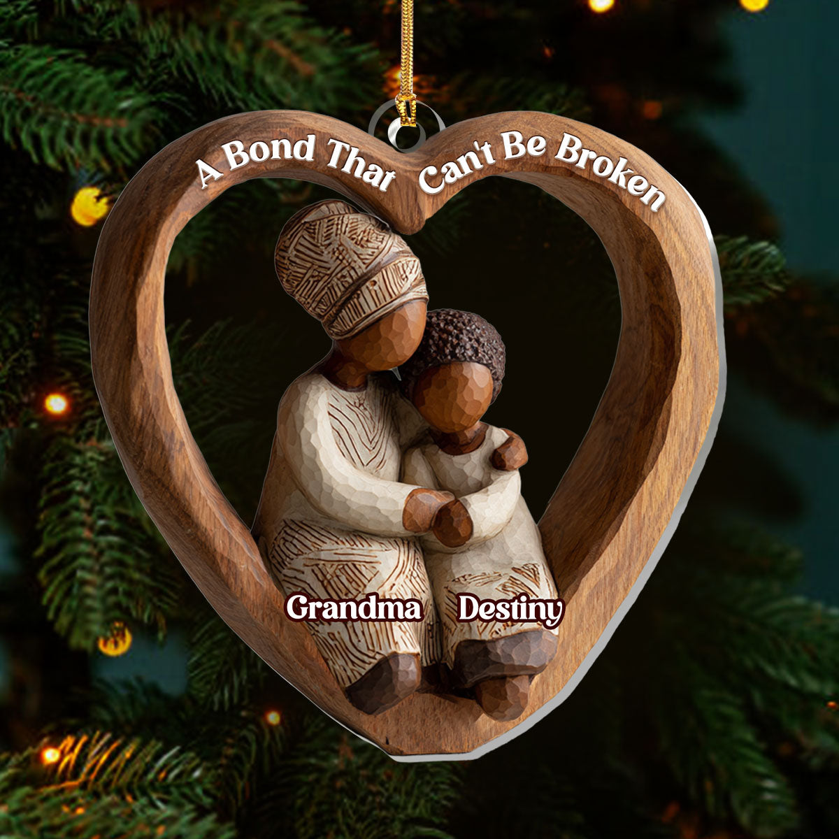 Mom & Kid A Bond That Can't Be Broken - Personalized Acrylic Ornament - Christmas Gift For Black Mother