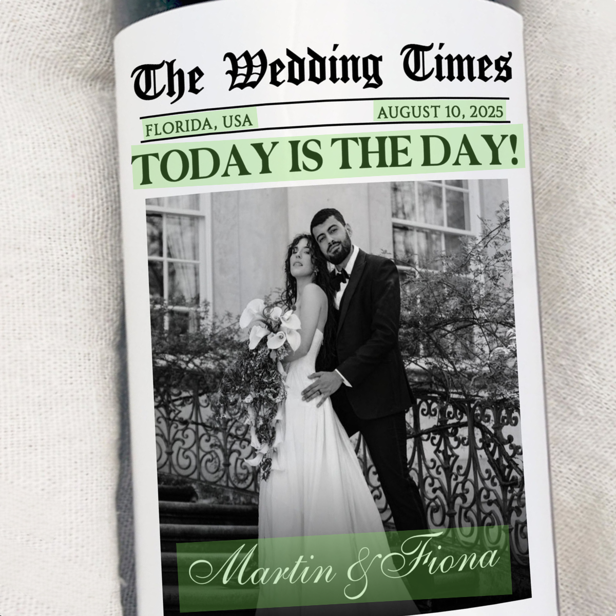 The Wedding Times Newspaper Custom Photo Wine Label Wedding Gift for Couples, Engagement Gifts, Anniversary Gift, Custom Wedding Day Champagne Labels