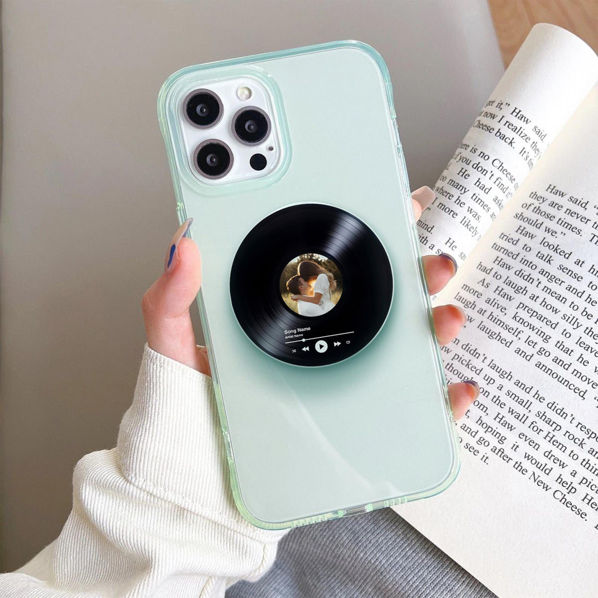 Personalized Photo & Song Vinyl Record Phone Grip, Custom Photo Music Vinyl Record, Phone Accessory for Music Lover, Couple Gift
