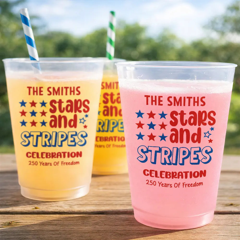 Stars & Stripes Celebration 250 Years Of Freedom - Personalized Frosted Cups - Patriotic Gift, 250th Anniversary, 4th of July Celebration