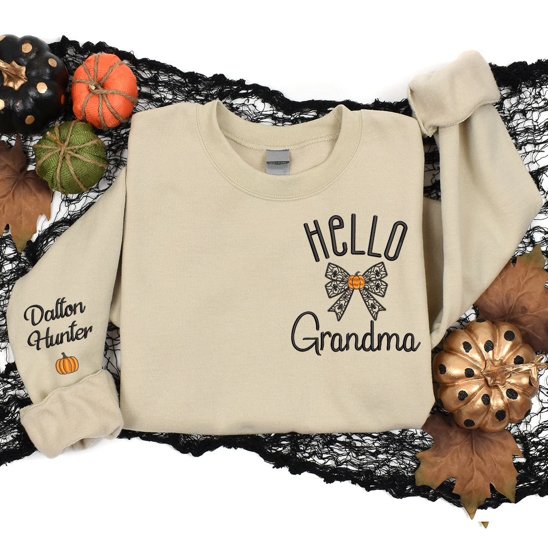 Hello Halloween Gift for Grandma and Kids - Embroidered Apparel - Halloween Coquette Gift For Grandma Mommy
