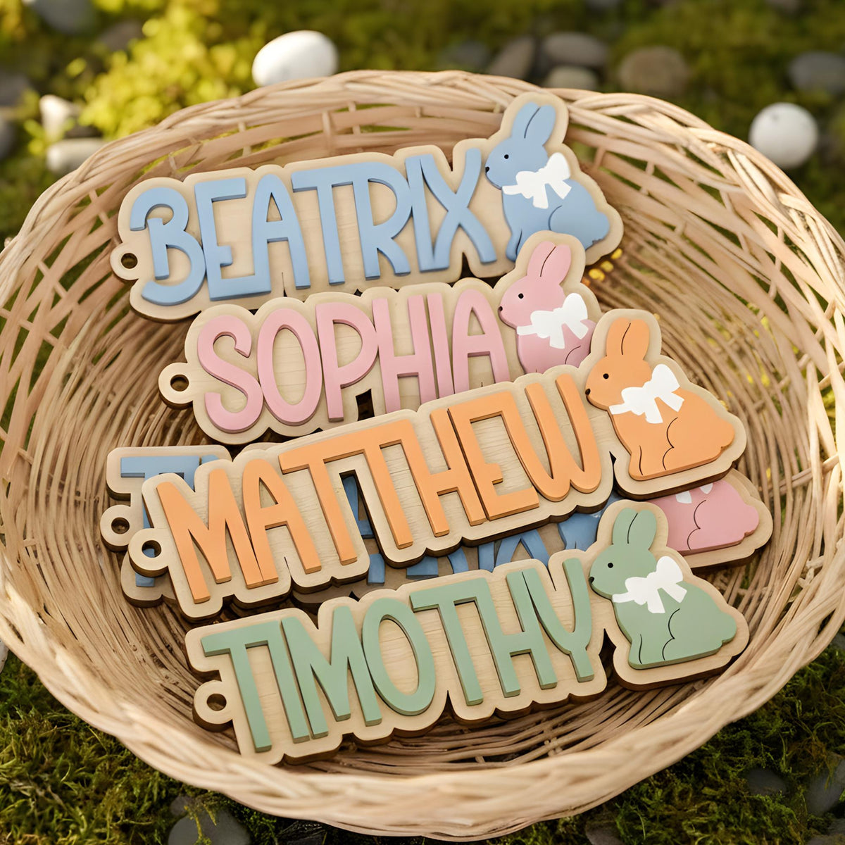 Easter Basket Name Tag, Laser cut 3D, Custom Engraved Bunny Tag, Personalized Name Tag, Easter Basket Name, Easter Gift, Name Tag, Spring