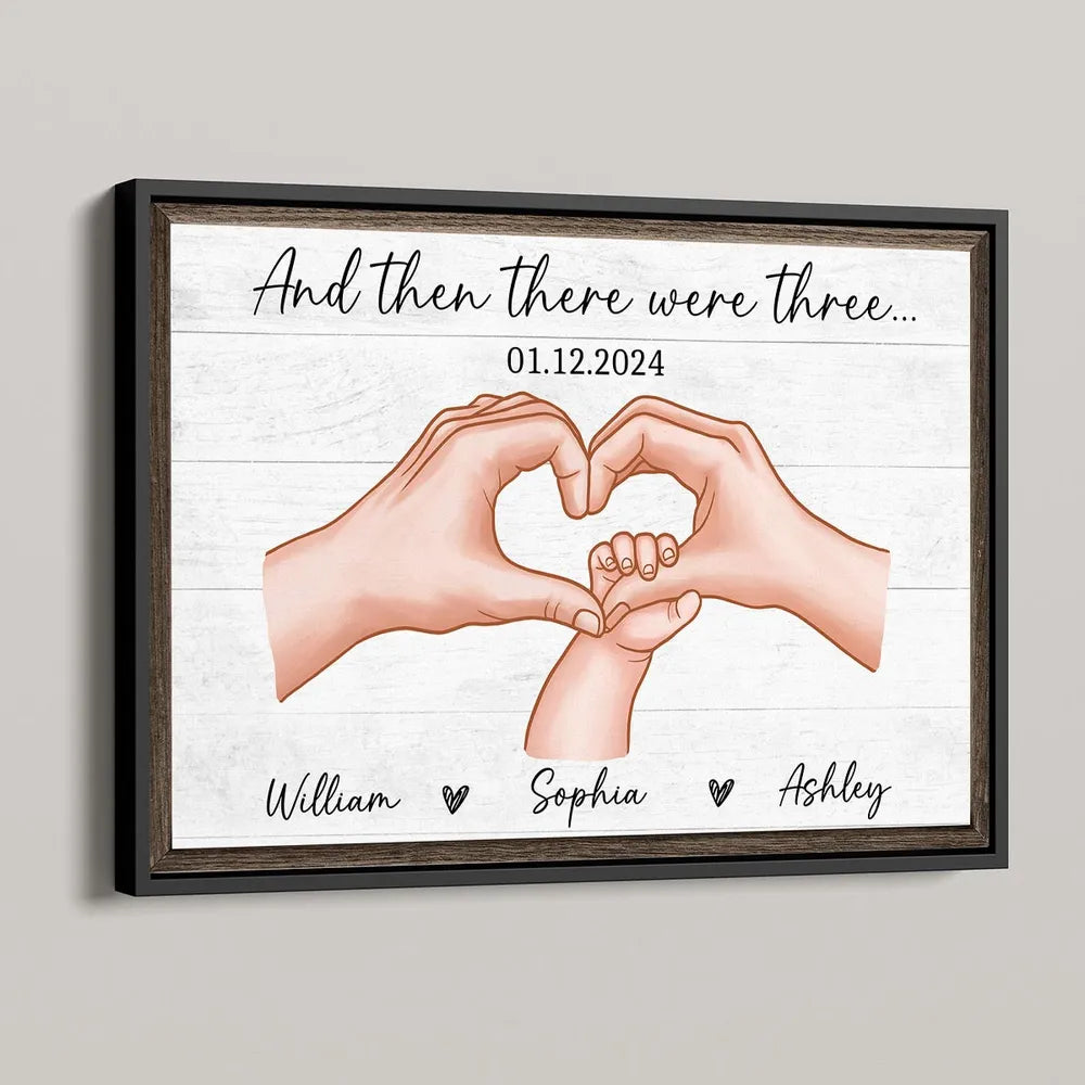 Family Of Three Personalized Poster Canvas, Heartfelt Gift For New Mom, New Dad, New Parents
