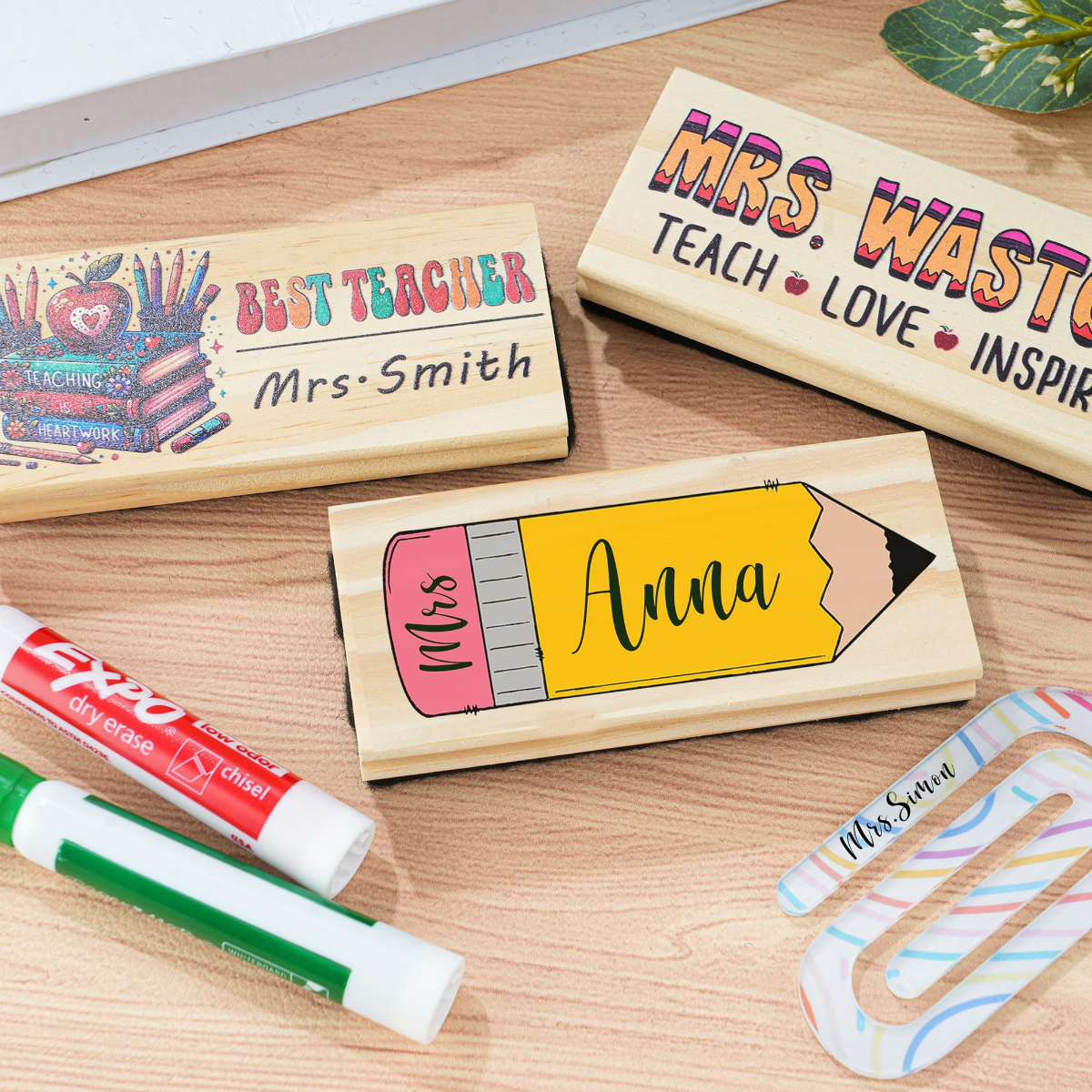 Custom Teacher Appreciation Gifts, Personalized Teacher Whiteboard Eraser, Chalkboard Eraser with Marker,Preschool Teacher Name gifts,Eraser