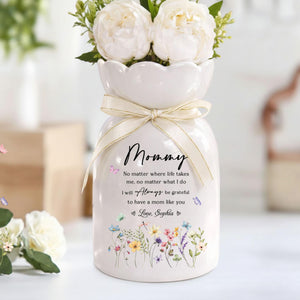 Personalized Mommy Always Flower Vase, Mothers Day Gift for Mum, Gift from Grandkids, Ceramic Flower Pot, Gift for Her, Wildflower Ceramic Vase
