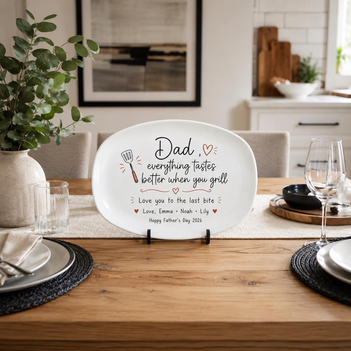 Personalized Dad Everything Tastes Better When You Grill Plate, Father's Day Gift From Kids, Custom BBQ Serving Platter For Grill Daddy Gift