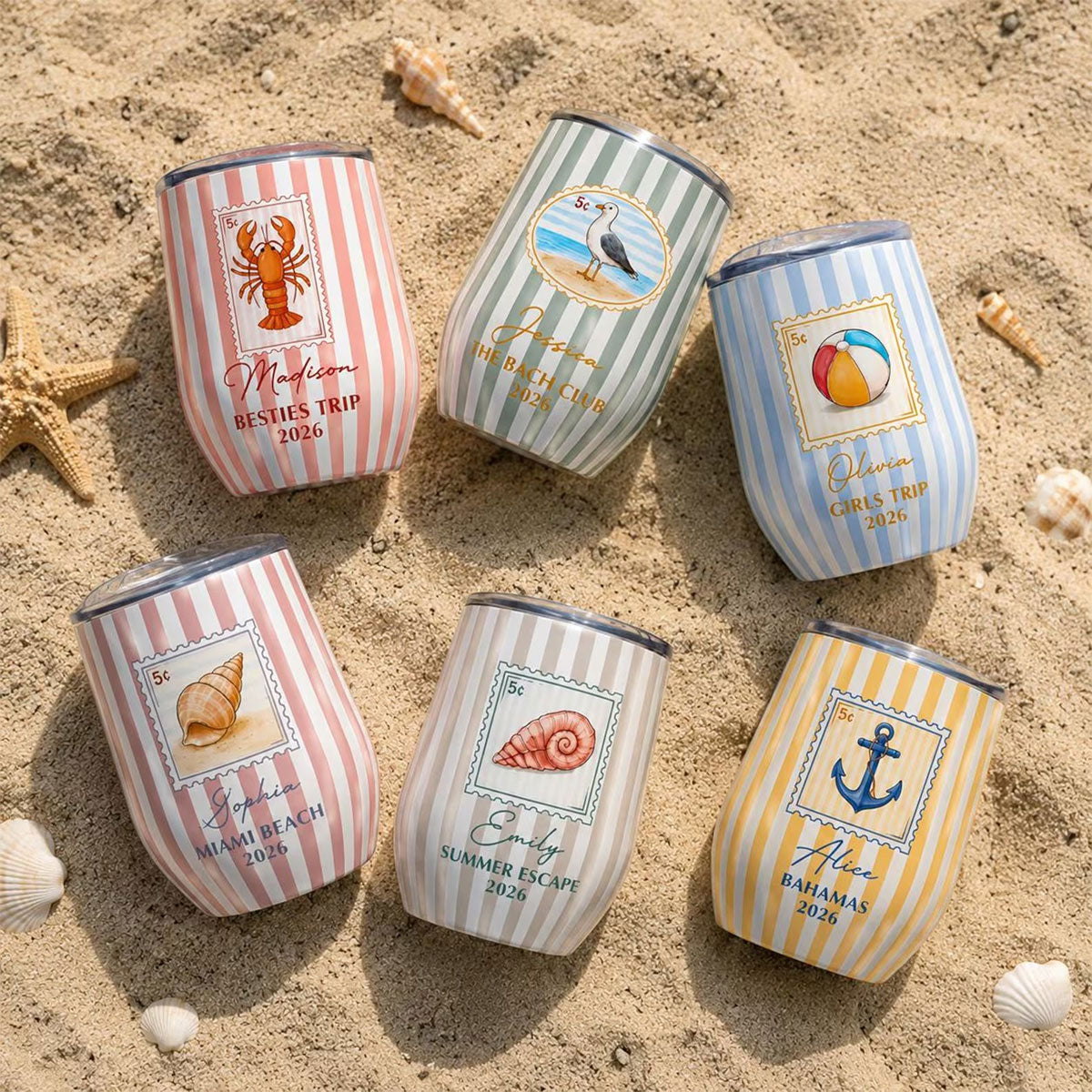 Custom Vacation, Matching Beach Vacation, Spring Break, Bachelorette Girls Trip - Personalized Wine Tumbler