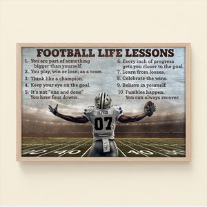 Custom Name & Number Football Life Lessons Personalized Football Canvas, Gift For Football Lovers