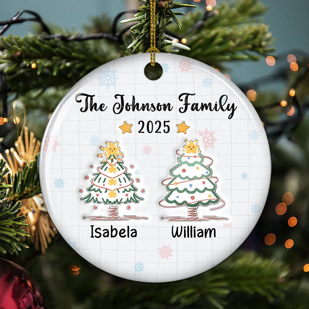 Hand Drawing Christmas Tree Family - Personalized Ornament - Christmas Gift For Family