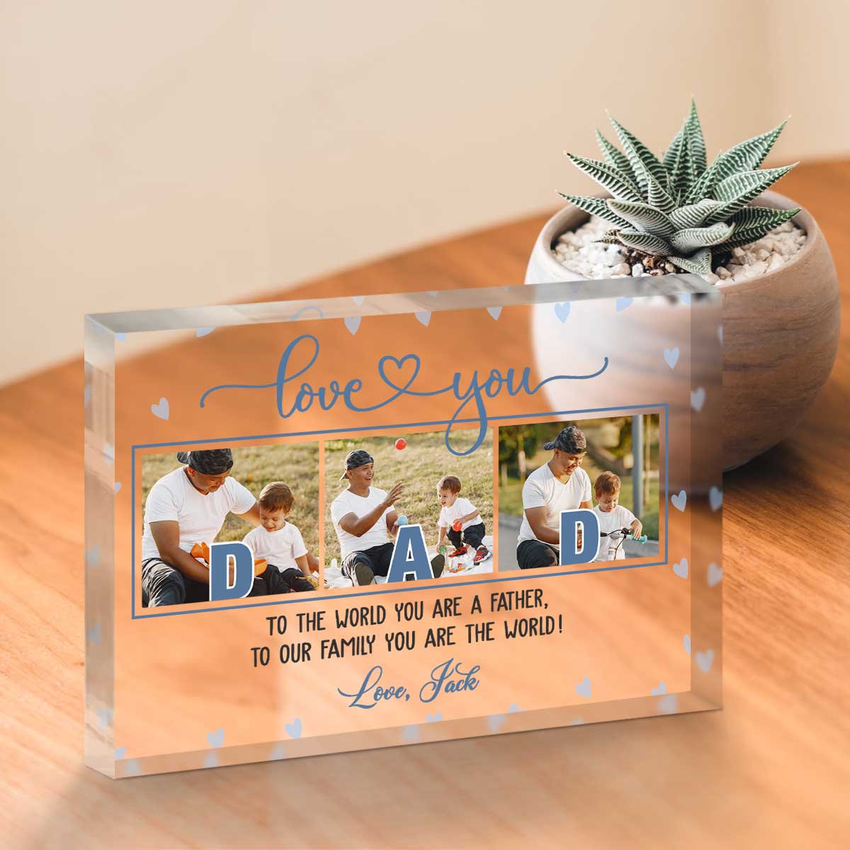 Love You Dad Custom Picture Acrylic Block, Dad Fathers Day Gifts From Kids, Personalized Photo Gift For Dad, Photo Plaque For Dad