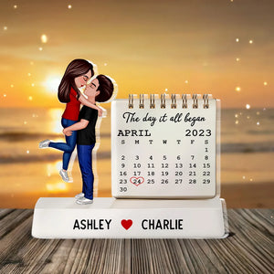 The Day It All Began Kissing Couple - Personalized Acrylic Table Sign - Anniversary Gift For Couple