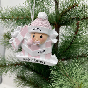 Personalized Baby Girl Boy in Present Ornament, Baby's First Christmas Ornament, Perfect Gift for Baby/Kid Custom Ornament, Christmas Ornament