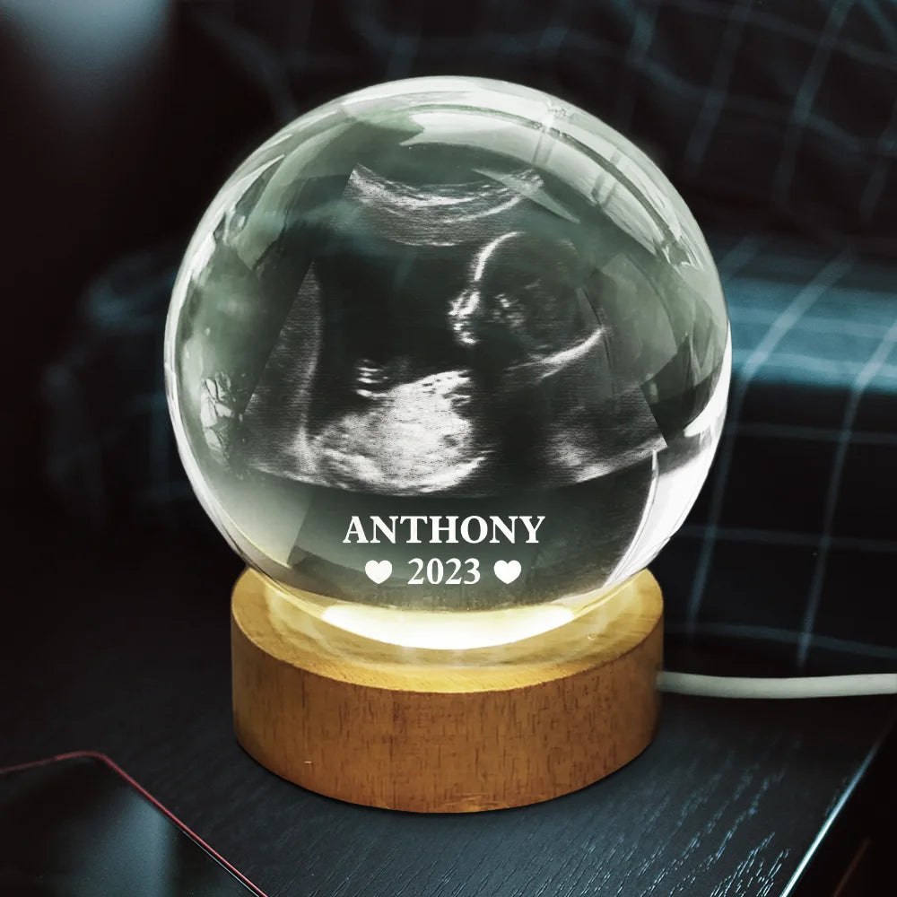 Custom Photo Baby Ultrasound - Personalized Crystal Ball LED Night Light - Memorial Gift For Family