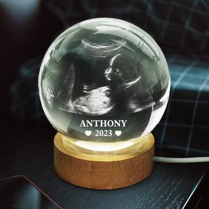 Custom Photo Baby Ultrasound - Personalized Crystal Ball LED Night Light - Memorial Gift For Family
