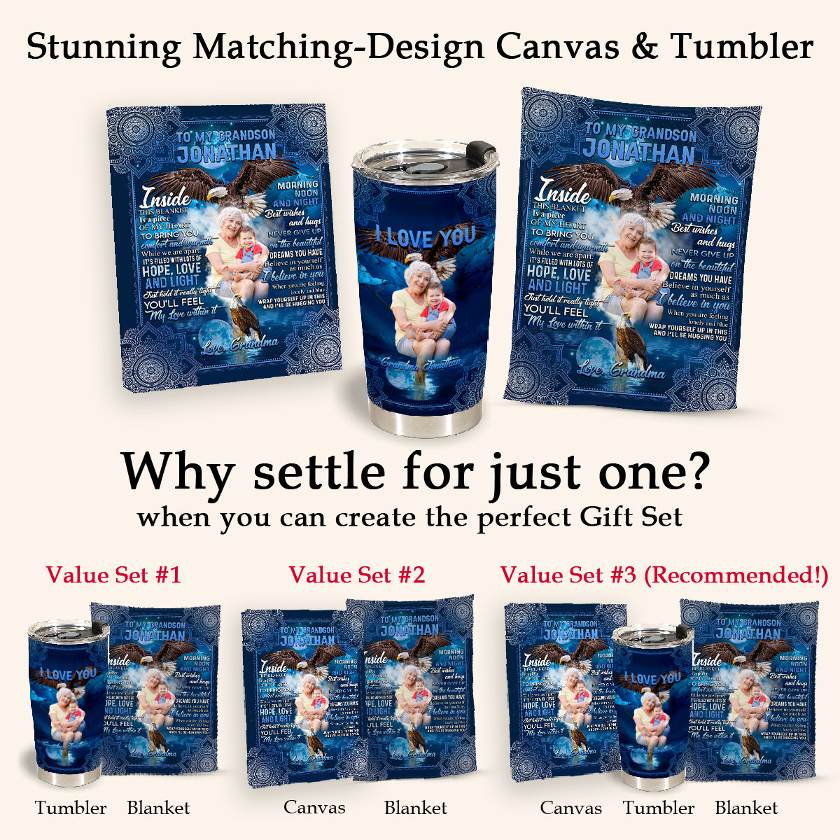 Gift For Grandson, Eagle To My Grandson I'll Be Hugging You - Love From Grandma Live Preview