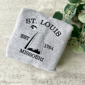 Embroidered St. Louis Missouri Sweatshirt, St. Louis Sweatshirt, Trendy Sweatshirt, Trendy Crewneck, Embroidered City Sweatshirt