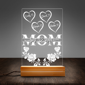 Best Mom Ever With Roses And Hearts - Personalized 3D LED Light Wooden Base - Gift For Mom, Mother's Day Gift