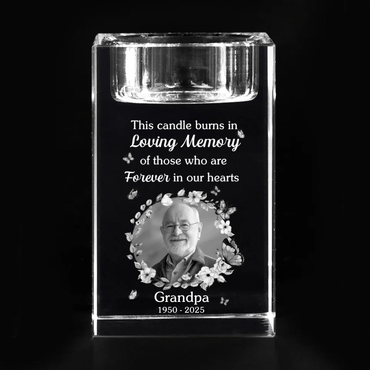 This Candle Burns In Loving Memory Memorial Photo - Personalized Crystal Candle Holder - Memorial Gift For Family