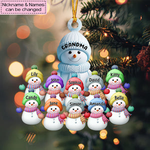 Christmas Snowman Grandma Mom With Grandkids - Personalized Acrylic Ornament - Christmas Gift For Family