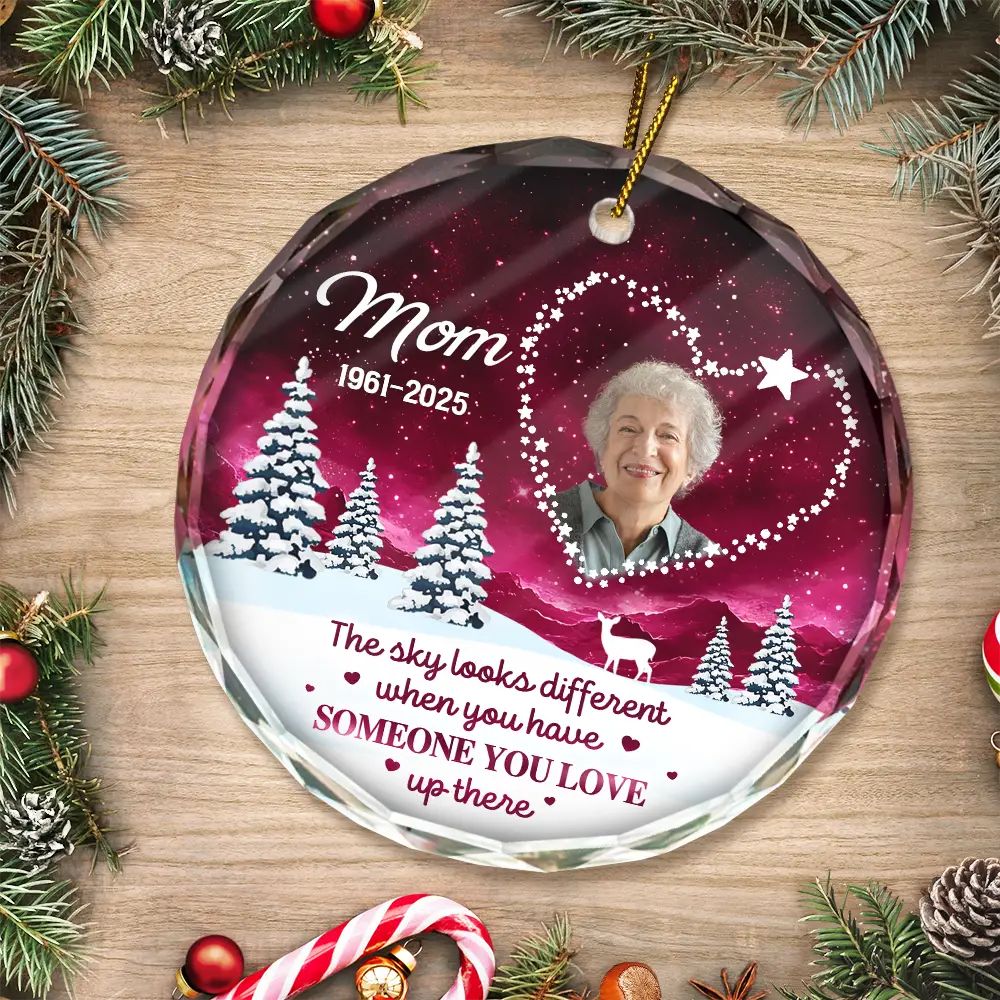 Custom Photo Someone You Love Up There - Personalized Crystal Ornament - Memorial Christmas Gift