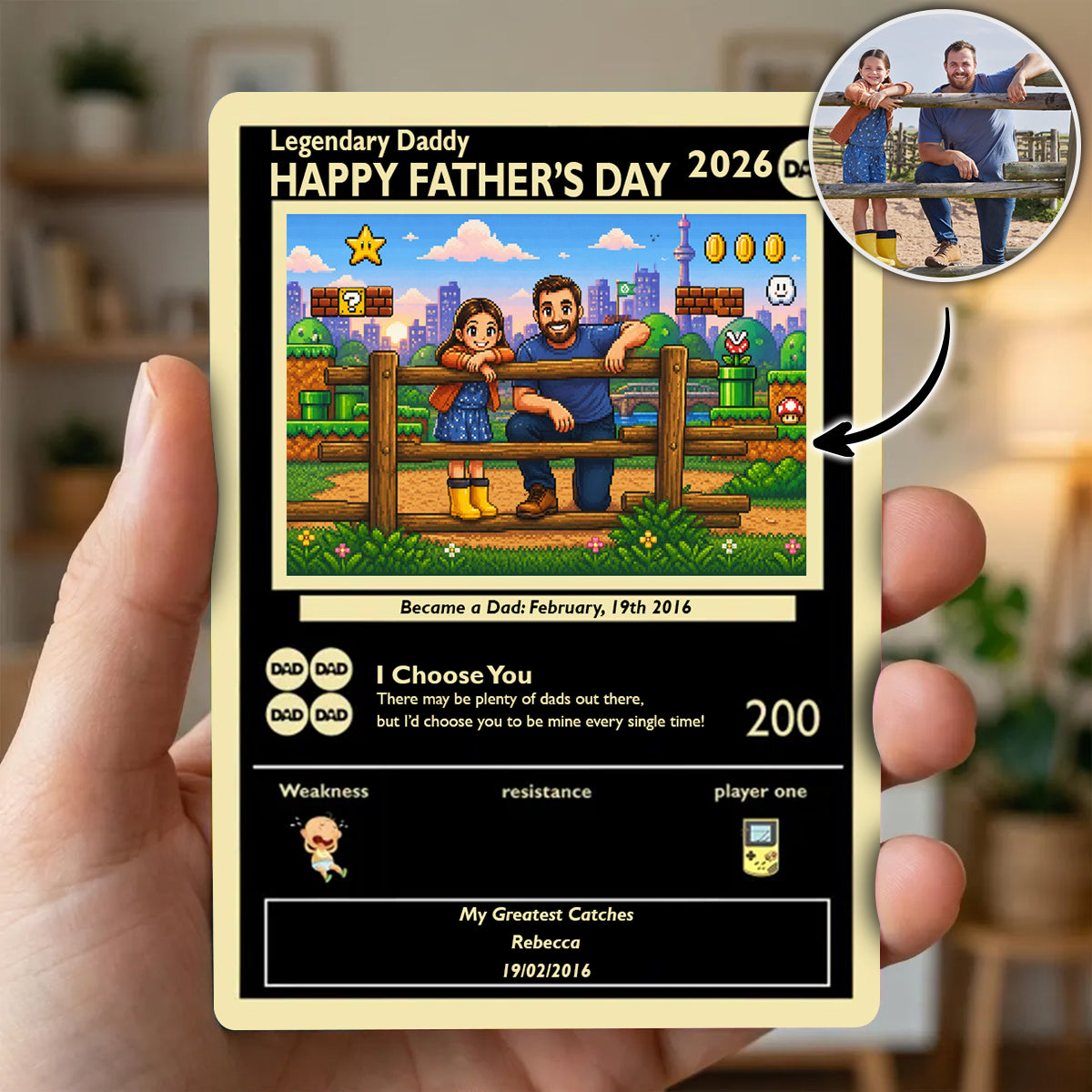 Retro Pixel Art Illustration Poke Father's Day Card - Custom Pokemon Card - Dad Gifts - Personalized Metal Card
