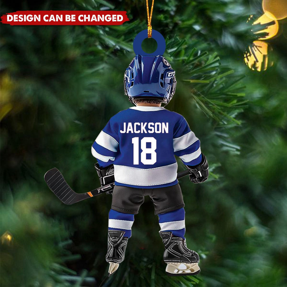 Kid Ice Hockey Player - Personalized Acrylic Ornament - Christmas Hockey Player Gifts
