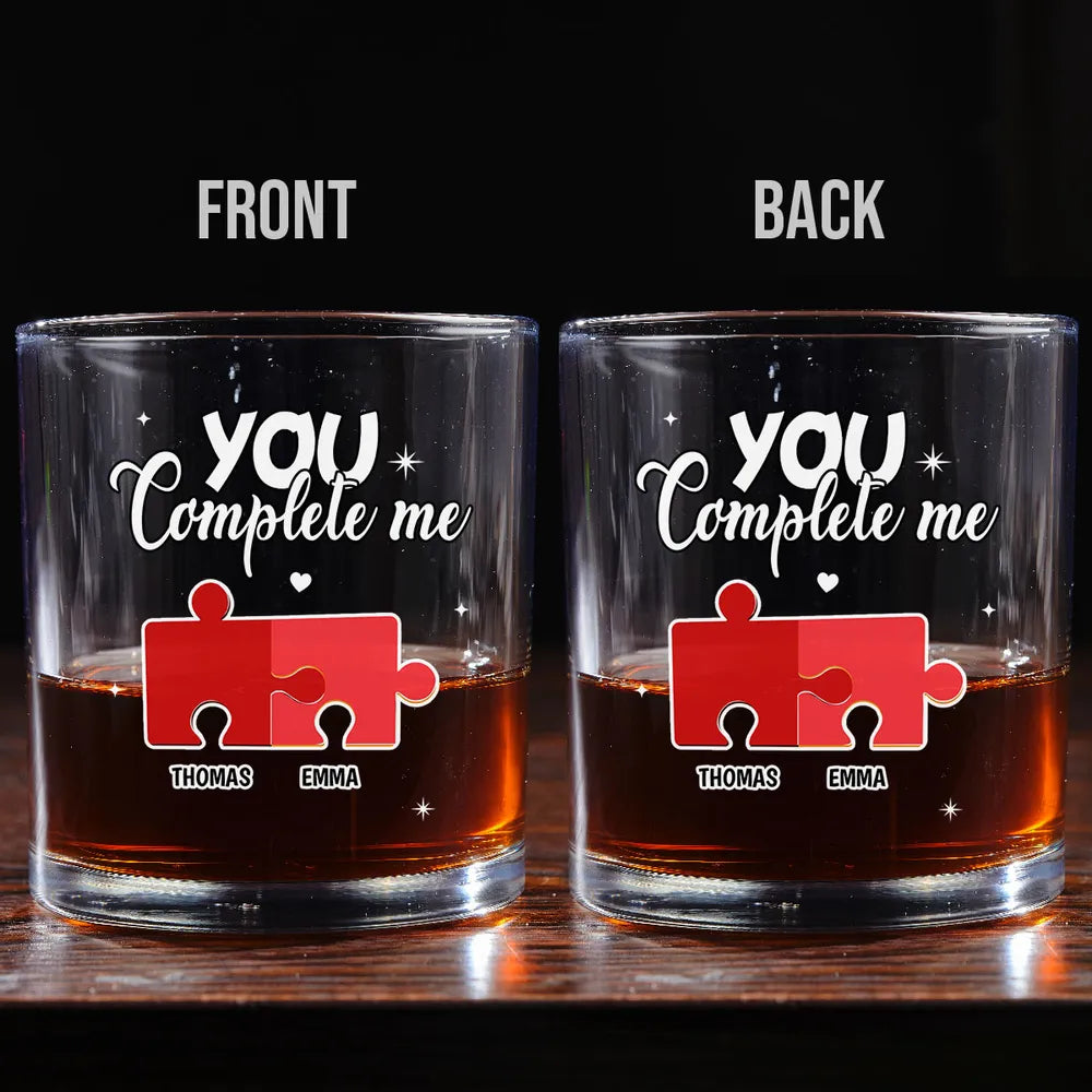 You Complete Me - Personalized Whiskey Glass - Anniversary Gift, Valentine's Day Gift For Couple