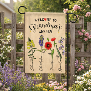 Grandma Gift, Mother's Day Gift For Grandma, Mimi Granny Birthday Gift, Personalized Grandma's Flowers Garden Flag, Custom Grandkids Name