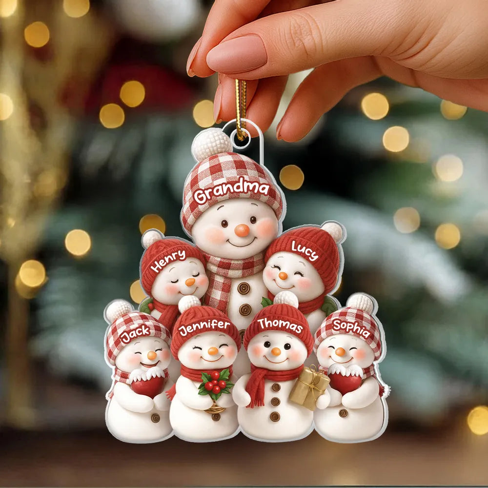 Christmas Holiday Snowman Grandma and Grandkids - Personalized Acrylic Ornament - Christmas Gift for Grandma, Grandkids