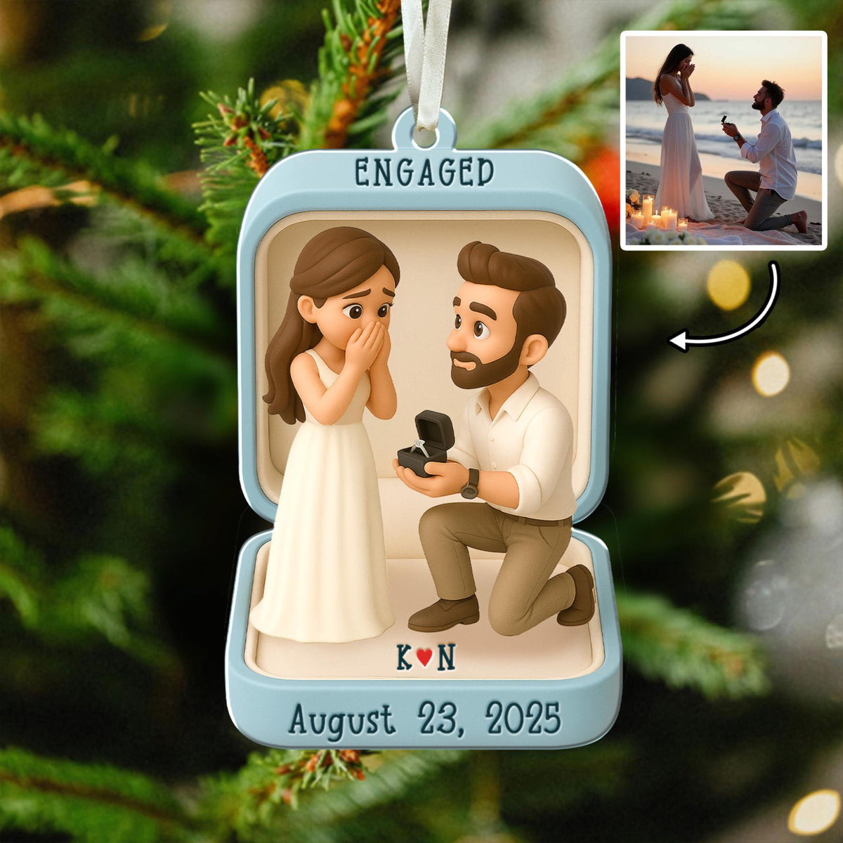First Christmas Engaged 2025 Ornament, Custom Proposal Photo Figure Ornament, Personalized Engagement Keepsake, Christmas Gift For Couples