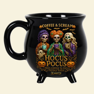 Three Spooky Sisters - Personalized Halloween Black Ceramic Witch Mug - Halloween Gifts For Sisters, Besties
