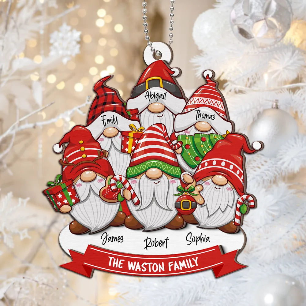 Christmas Gnome Family - Personalized 2-Layer Wooden Ornament - Christmas Gift For Family