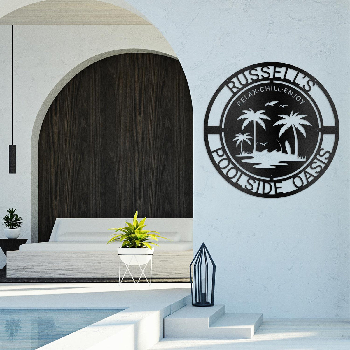 Custom Beach House Name Metal Sign, Personalized Palm Tree Metal Decor, Sunset Palm Trees, Wall Art, Metal Name Sign, Gift for Her