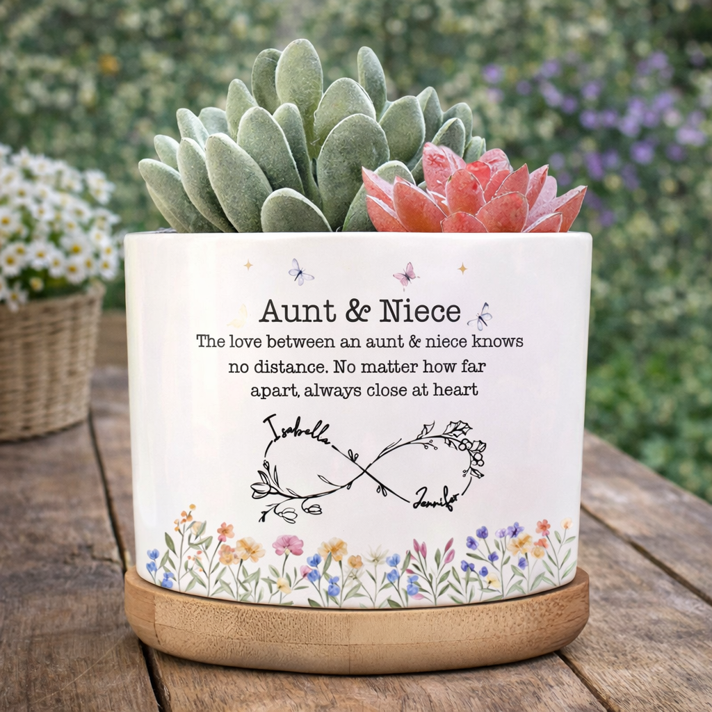 The Love Between Aunt & Niece Knows no Distance, Personalized Plant Pot, Gift For Aunt, Mother's Day Gift