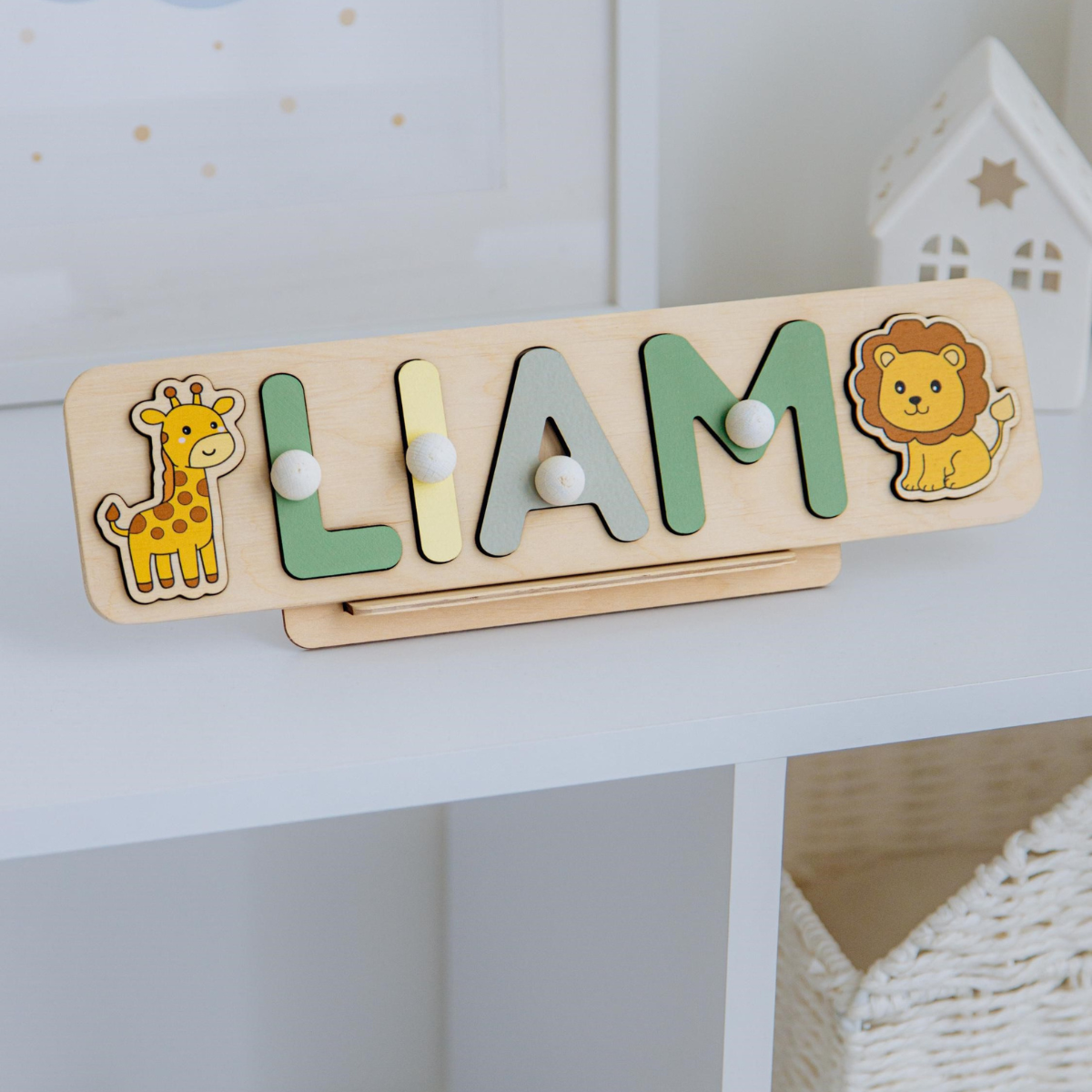 Baby Girl Birthday Gift, Cute Nursery Decor, Pink Name Puzzle with Flower, Cute New Baby Gift, Easter Gift for Kids, Gift for Niece