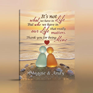 Custom Sea Glass Couple Canvas, Personalized Beach Sunset Anniversary Gift, Wedding Keepsake